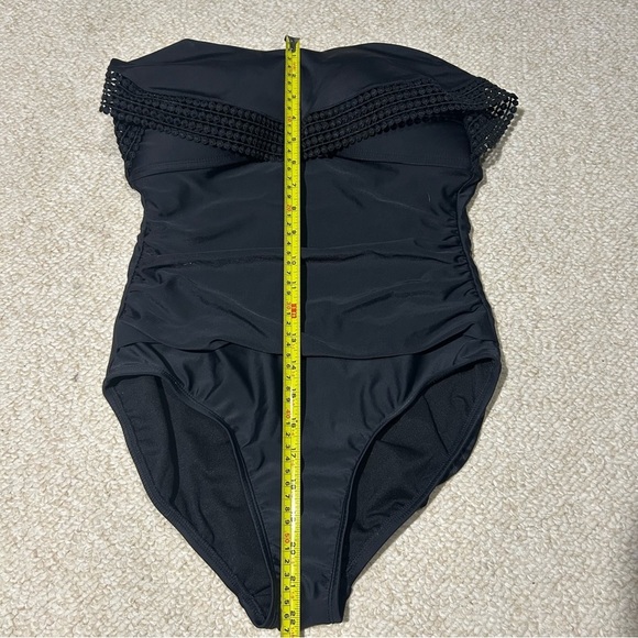 Kona Sol Womens Crochet Flounce High Coverage One Piece Swimsuit Black size Med - Picture 6 of 13